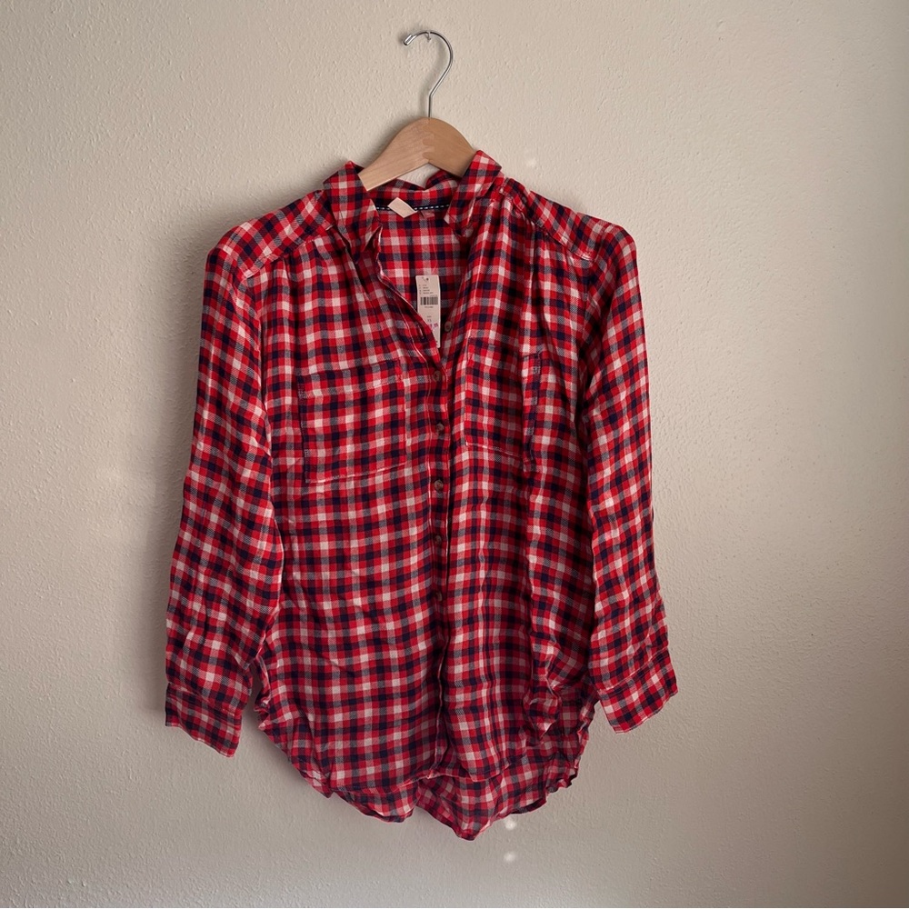 NWT Anthropologie Red Plaid Button-Up Shirt